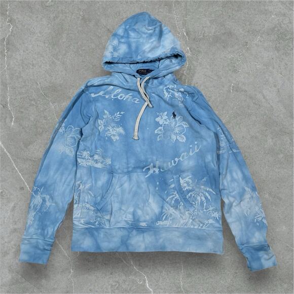 Polo Ralph Lauren Spa Terry Hoodie Sz Small Blue Hawaiian Aloha Surf Beach Tree - Picture 1 of 8